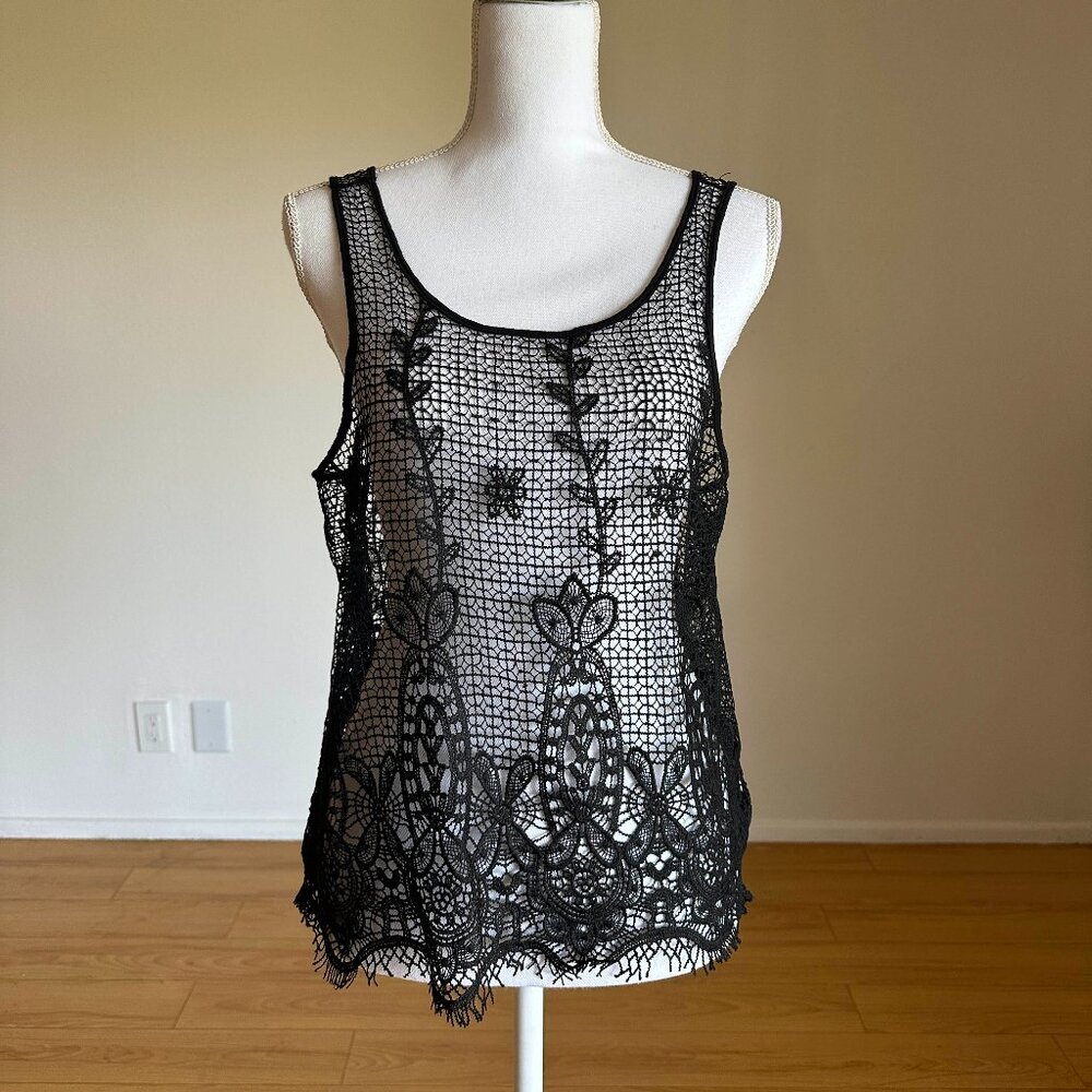 House of Harlow 1960 Sleeveless Black Knit Crochet Top | Size Medium